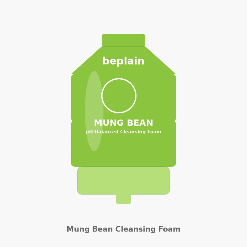 Illustration of beplain Mung Bean pH-Balanced Cleansing Foam tube, green packaging