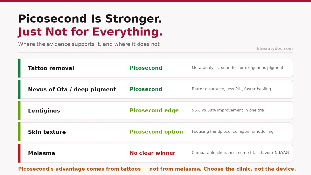 Where picosecond lasers are genuinely stronger, and where they are not