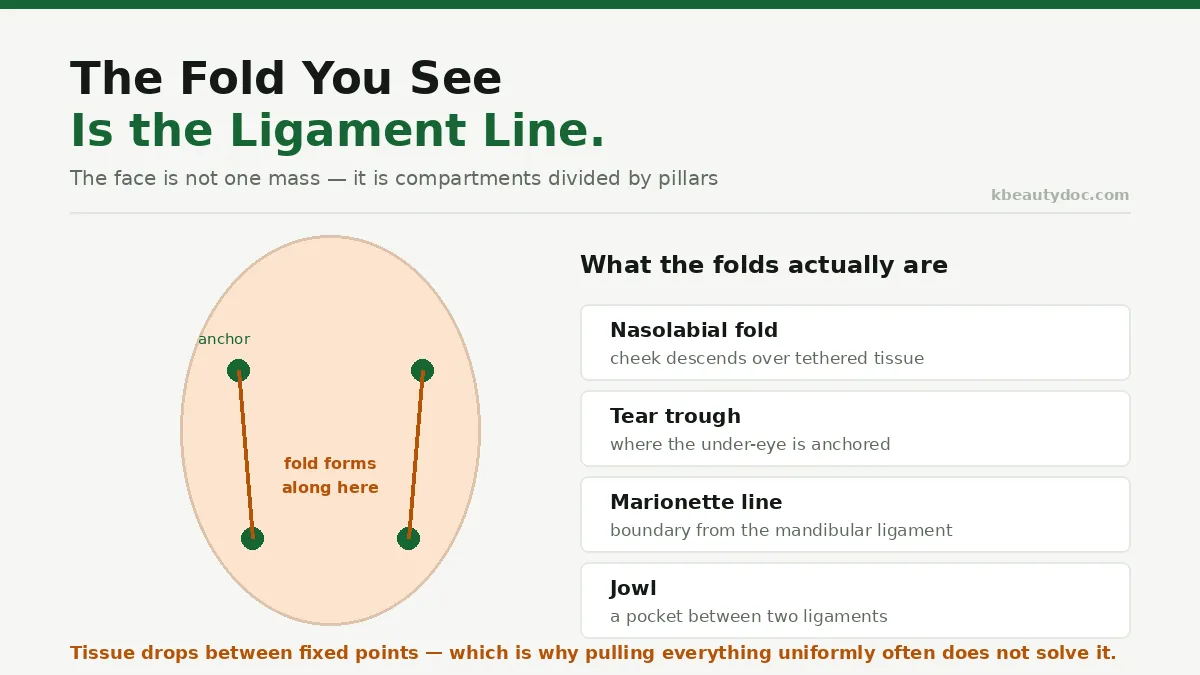 Where the facial retaining ligaments are and why folds form along them