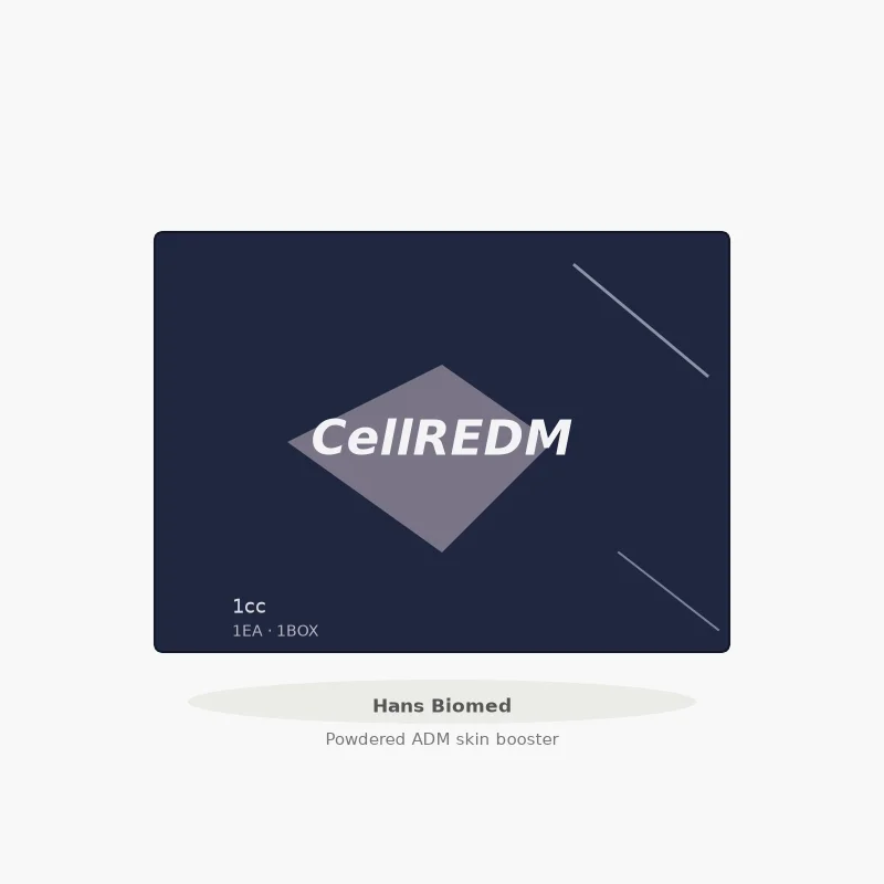 Illustration of CellREDM powdered human acellular dermal matrix carton, an hADM booster of the same class as Re2O
