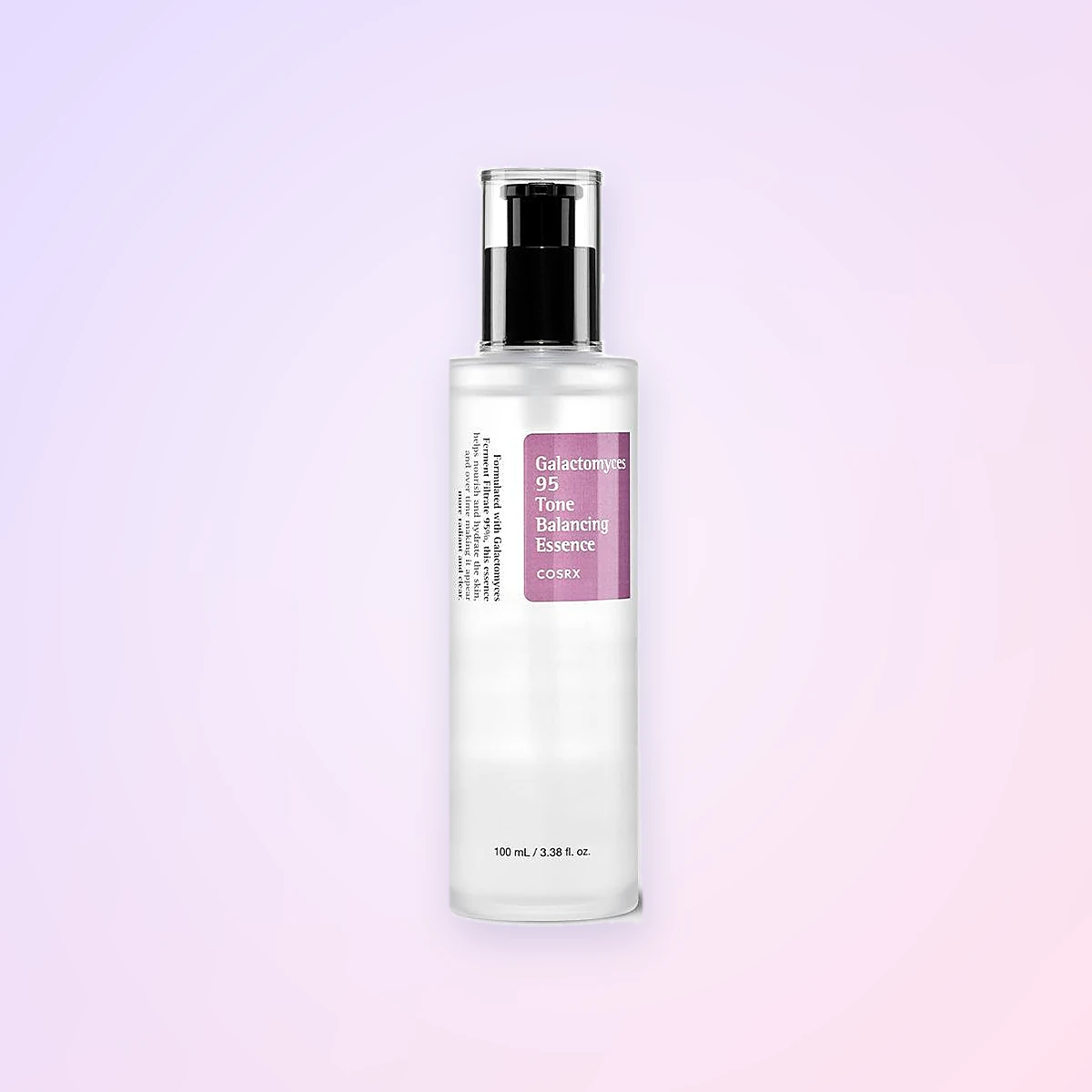 COSRX Galactomyces 95 Tone Balancing Essence, the 100 ml clear pump bottle with a pink label, front view