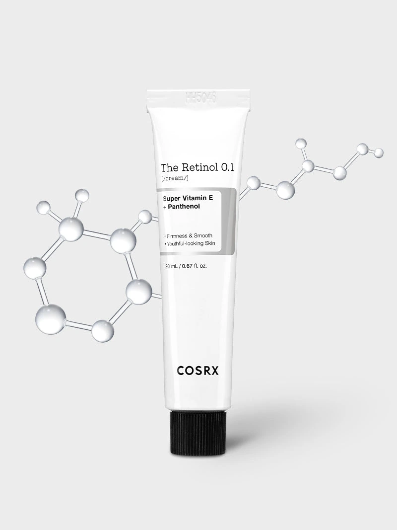 COSRX The Retinol 0.1 Cream 20 mL tube, a low-strength Korean retinol for sensitive skin