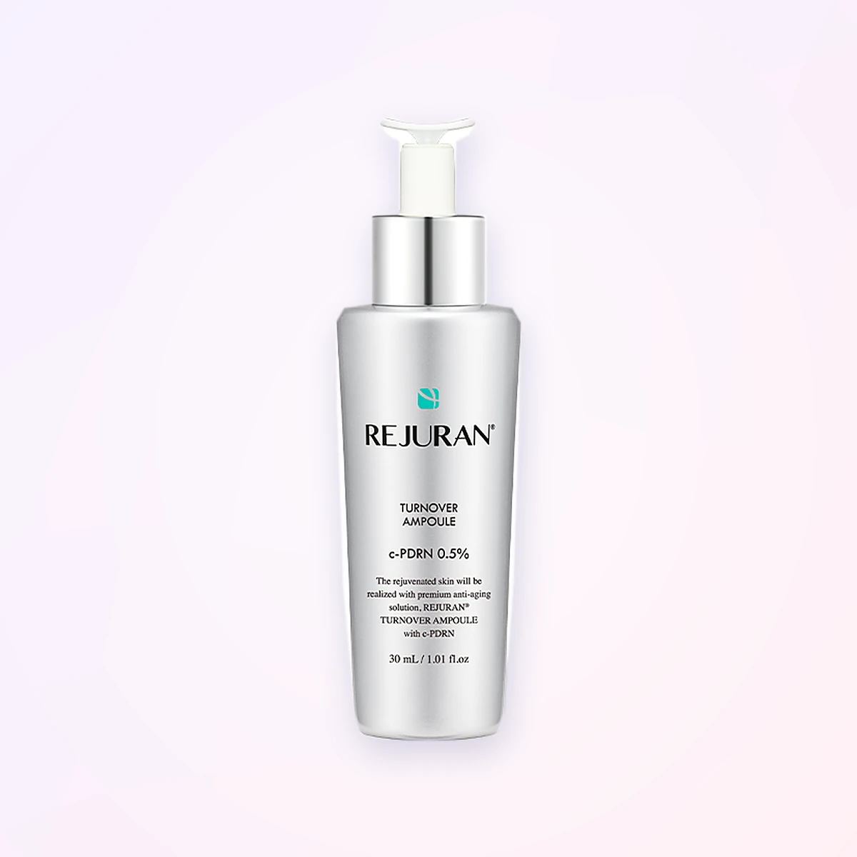 REJURAN Turnover Ampoule, the 30 ml silver pump bottle labelled c-PDRN 0.5%