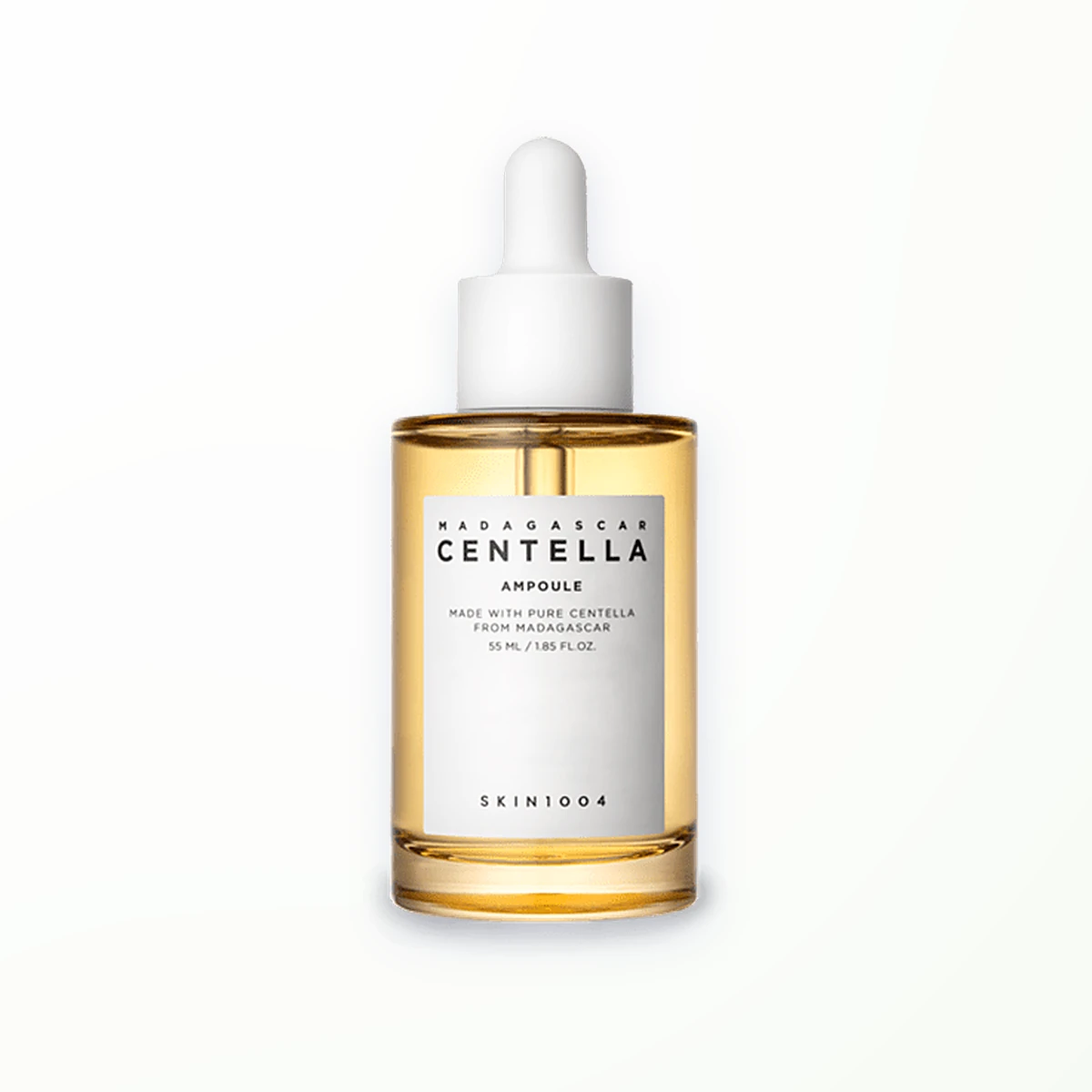 SKIN1004 Madagascar Centella Ampoule, the 55 ml clear dropper bottle of golden centella serum with a white label, front view
